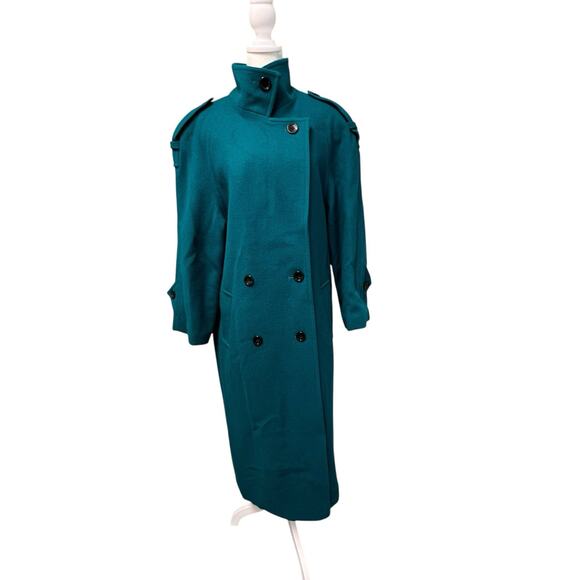 Vintage International Scene Teal Double Breasted Wool Trench Coat Size 11 / 12 - Picture 1 of 15